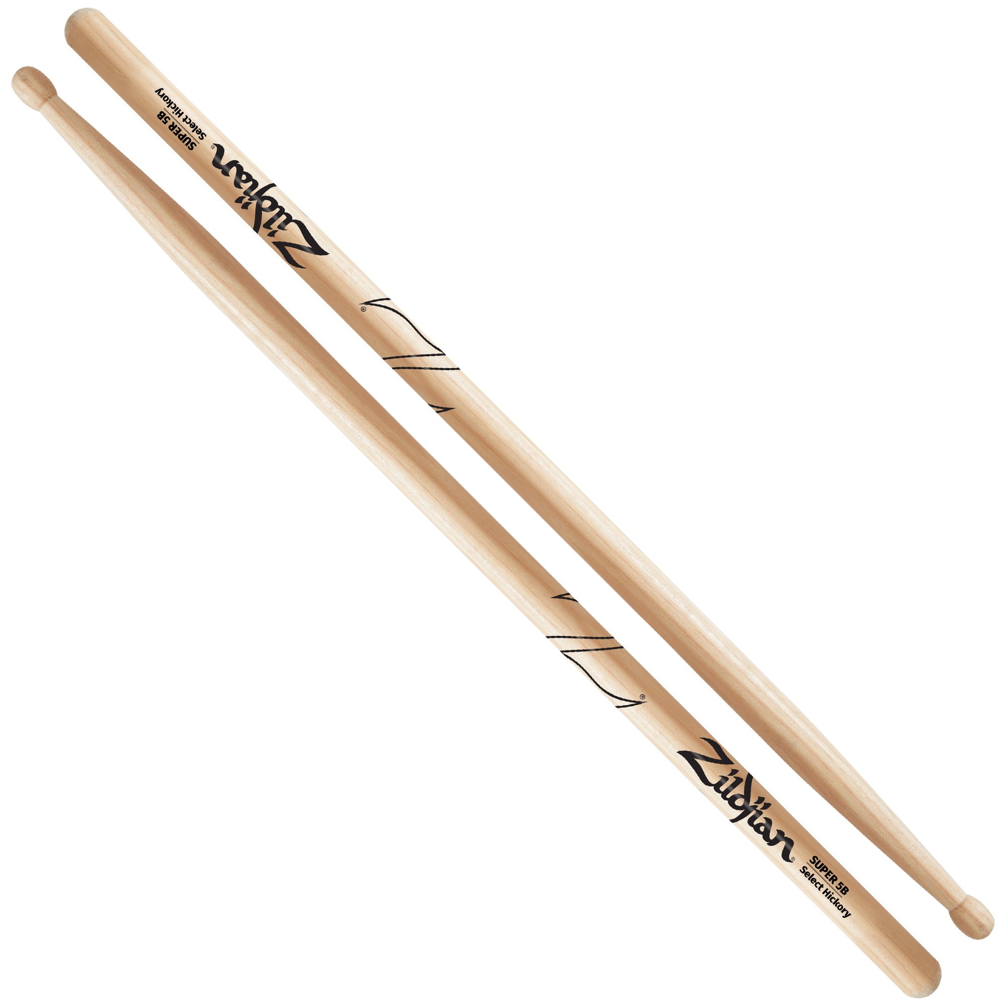 Zildjian ZS5B Super 5B Hickory Drumsticks - Wood Tip, Natural