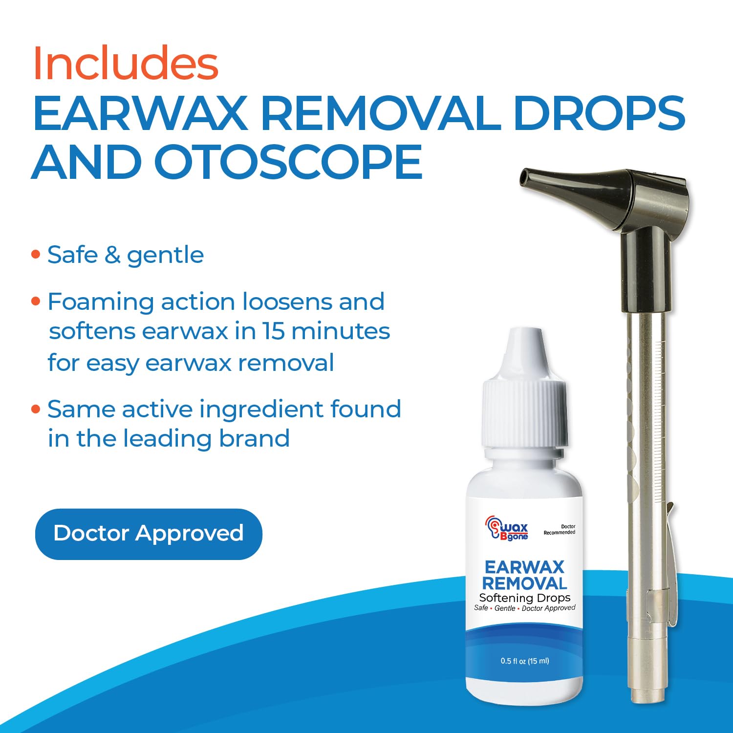 waxBgone Earwax Removal Kit - Fast, Gentle, and Effective Ear Wax Removal Kit – Dissolve and Remove Earwax at Home - Includes Earwax Softening Drops, 10 SoftSpray Reusable Irrigation Tips, Otoscope
