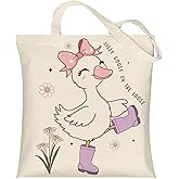 Silly Goose Canvas Tote Bag With Inner Pockets,Cute Reusable Bag for Lunch Grocery Shopping and Beach,Women Lady Canvas Cotton Tote,Birthday Gifts for Goose Lovers