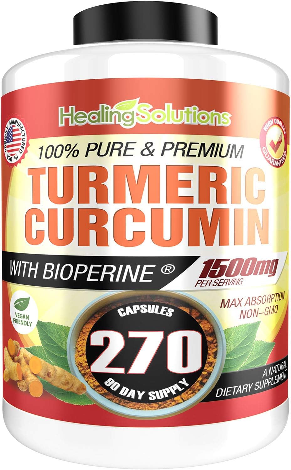 Turmeric Curcumin with Bioperine 1500mg (90 Capsules) Maximum Potency Pain Relief & Joint Support Supplement 95% Standardized Curcuminoids. Non-GMO Tumeric Gluten Free Turmeric with Black Pepper: Health & Personal Care