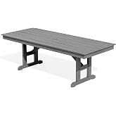 SERWALL Outdoor 84" HDPE Rectangular Dining Table for 6-8,All-Weather,Gray | Durable 84" rectangular dining table seats 6-8, with pre-cut umbrella hole for outdoor dining and gatherings.