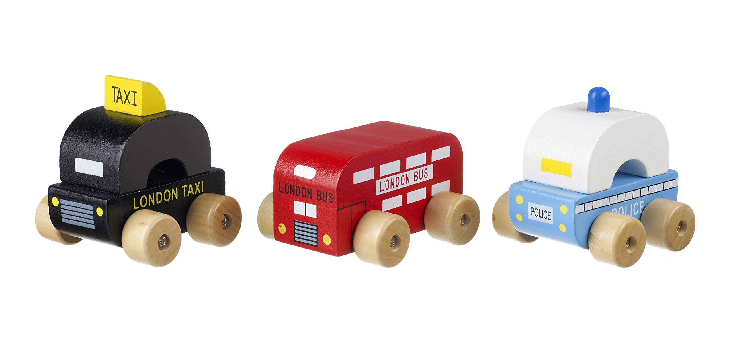 Orange Tree Toys' My First London Wooden Cars - Bus, Taxi, Police Car - Toddler & Early Activity Toys