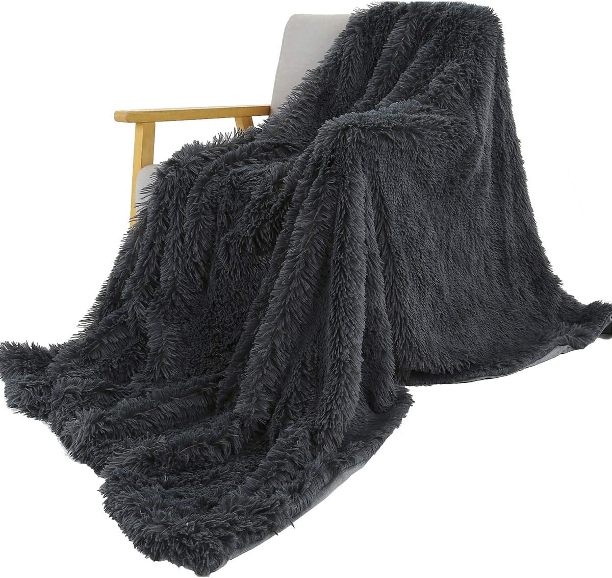 SatisInside USA Luxurious Plush Faux Fur Throws Bed Blankets, Extra Soft Cozy Warm, Fluffy Comfortable Throws Blankets for Bed Couch Kids (50" x 62"),Deep Gray