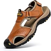 BINSHUN Sandals for Men Leather Hiking Sandals Athletic Walking Sports Fisherman Beach Shoes Closed Toe Water Sandals