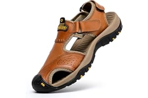 BINSHUN Sandals for Men Leather Hiking Sandals Athletic Walking Sports Fisherman Beach Shoes Closed Toe Water Sandals