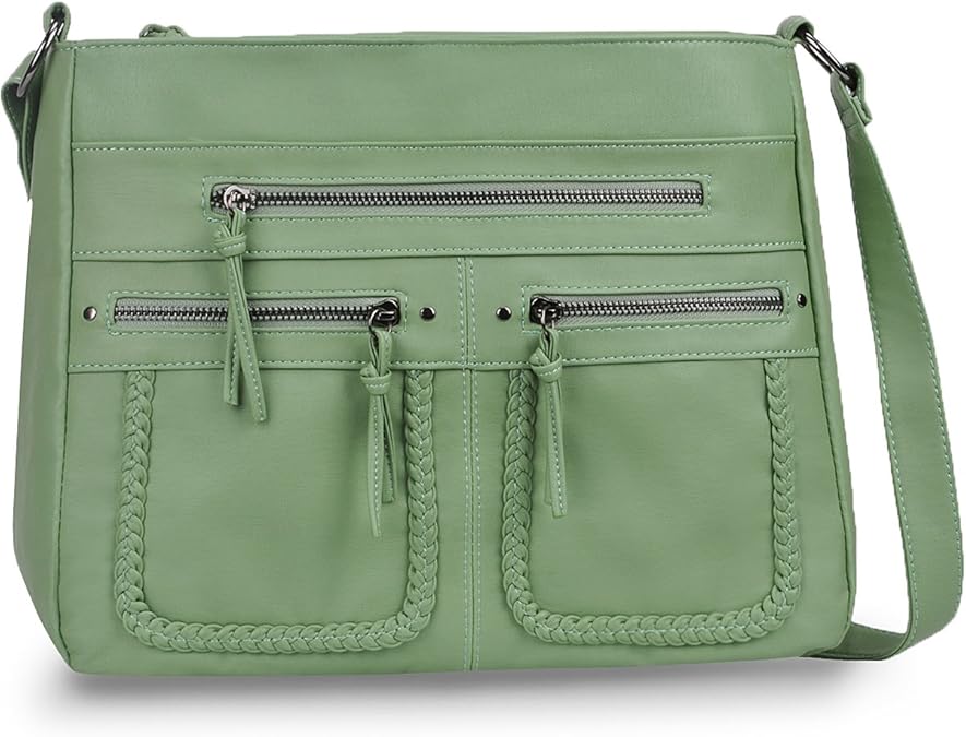 Crossbody Bags for Women with Multi Zipper Pockets,Fashion Bright Green