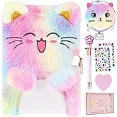 Cat Diary with Lock, Gift for 6 7 8 Year Old Girl, Secret Diary Journal Notebook with Coin Purse, Multicolored Pen, Post-it Notes, Stickers, Practical Gift for Birthday, Christmas (B Cute Cat)