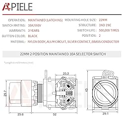 APIELE 22mm 2 Position Selector Switch 10A 440V