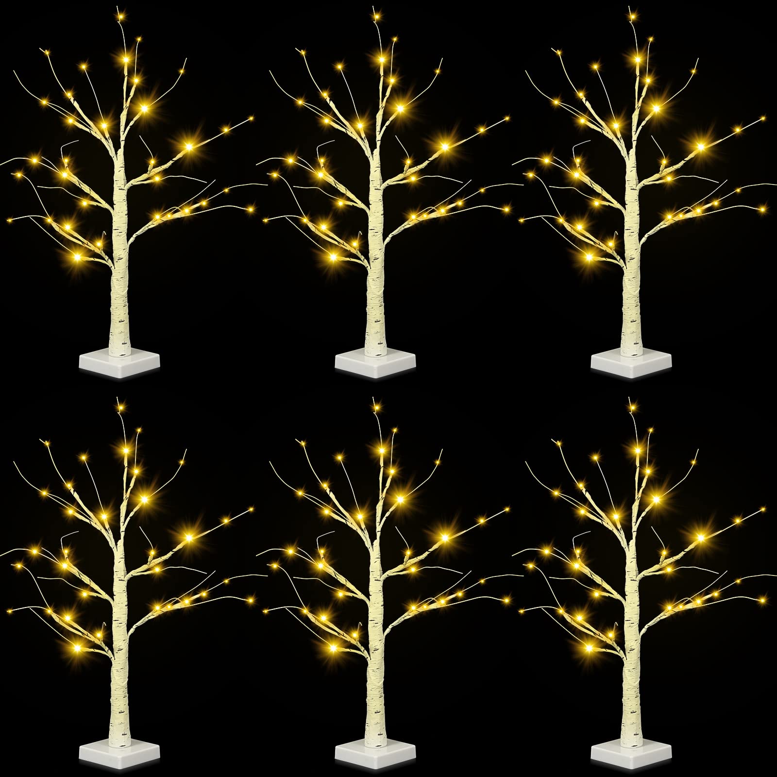 Photo 1 of Tuanse Christmas Decorations, Set of 6 White Birch Tree with LED Lights 2ft 24 LED White Xmas Tree Battery Powered for Wedding Home Table Centerpiece Indoor Outdoor Decoration