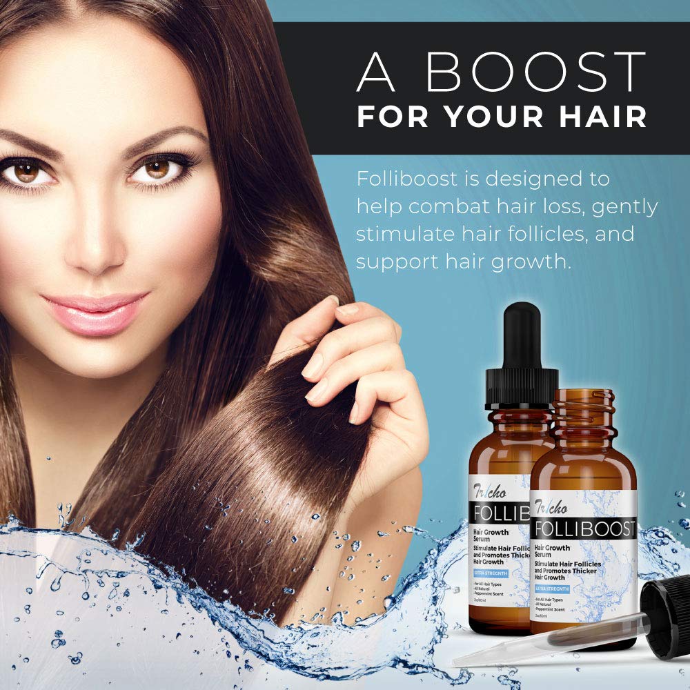 Tricho Labs: Folliboost Hair Growth Serum - Natural Formula with Biotin, AnaGain, Baicapil, Peppermint Oil and More for Thick, Full Hair - 2 oz. - Helps Fight the Signs of Hair Loss - Made in the USA : Beauty