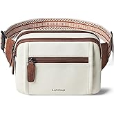 LATMAP 3L TRIPLE ZIP Fanny Packs Belt Bag For Women Men Crossbody Waist Pack Sling Chest Bum Travel Bag Purse Faux Leather Fashion Cute Beige