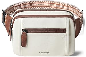 LATMAP 3L Triple Zip Fanny Packs Belt Bag for Women Men Crossbody Waist Pack Sling Chest Bum Travel Bag Purse Faux Leather Fa