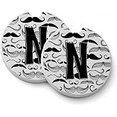 Caroline's Treasures CJ2009-NCARC Letter N Moustache Initial Set of 2 Cup Holder Car Coasters Absorbent Sandstone Coasters for Car Cup Holders Gifts for Men or Women, Large, Multicolor