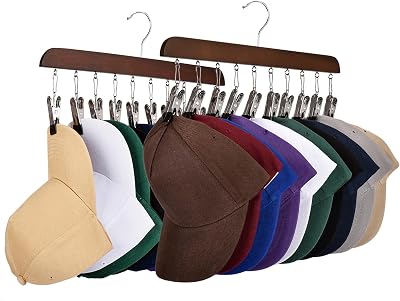 SANGLE SOPFFY 2PC Wooden Hat Rack Hanger 10 Clips Baseball Cap Organizer