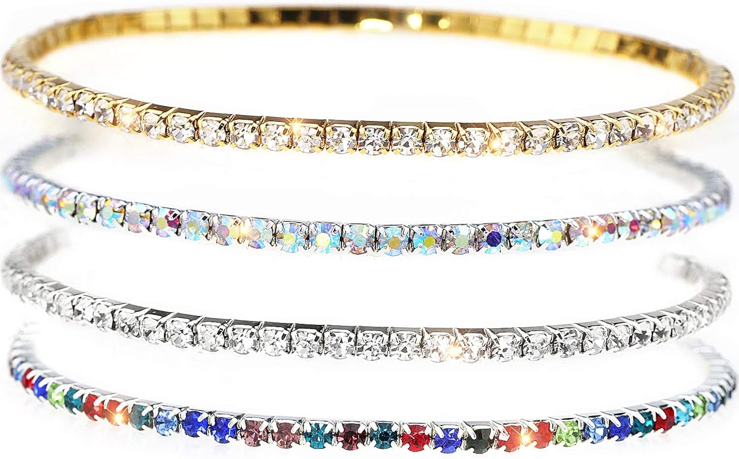 Suyi Crystal Ankle Bracelet for Women 4Pcs Diamond Tennis Stretch