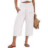 ANRABESS Capris Pants for Women Summer Casual Loose Flowy High Waisted Smocked Palazzo 2026 Lounge Beach Cropped Trousers