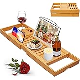 Artmalle Luxury Bathtub Caddy Tray for Tub - Foldable Bamboo Bath Table Tray with Book and Wine Glass Holder, Expandable Bath