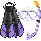 Seovediary Kids Snorkel Set, Mask Fins Snorkeling Gear for Kids Anti-Fog Swim Goggles 180 Panoramic View Dry Top Snorkel and Dive Flippers Combo with Travel Bag for Snorkeling Training Swimming Diving