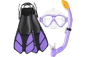 Seovediary Kids Snorkel Set, Mask Fins Snorkeling Gear for Kids Anti-Fog Swim Goggles 180 Panoramic View Dry Top Snorkel and Dive Flippers Combo with Travel Bag for Snorkeling Training Swimming Diving