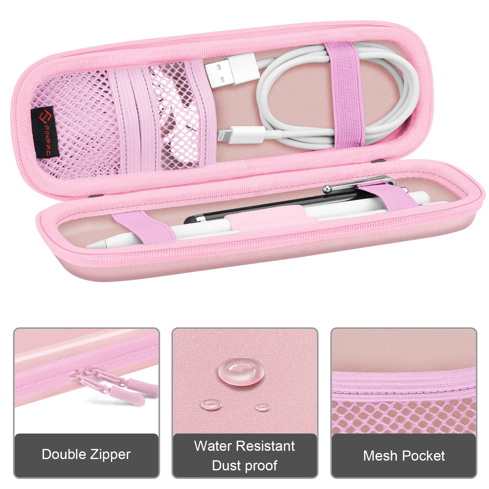 FINTIE Holder Case for Apple Pencil Pro, Apple Pencil (USB-C / 1st / 2nd Generation), PU Leather Carrying Bag Sleeve Compatible with Pen, USB Cable, Samsung Stylus, Rose Gold