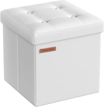 SONGMICS Mazie Collection Storage Ottoman 38 cm Foldable Foot Rest Cloud White