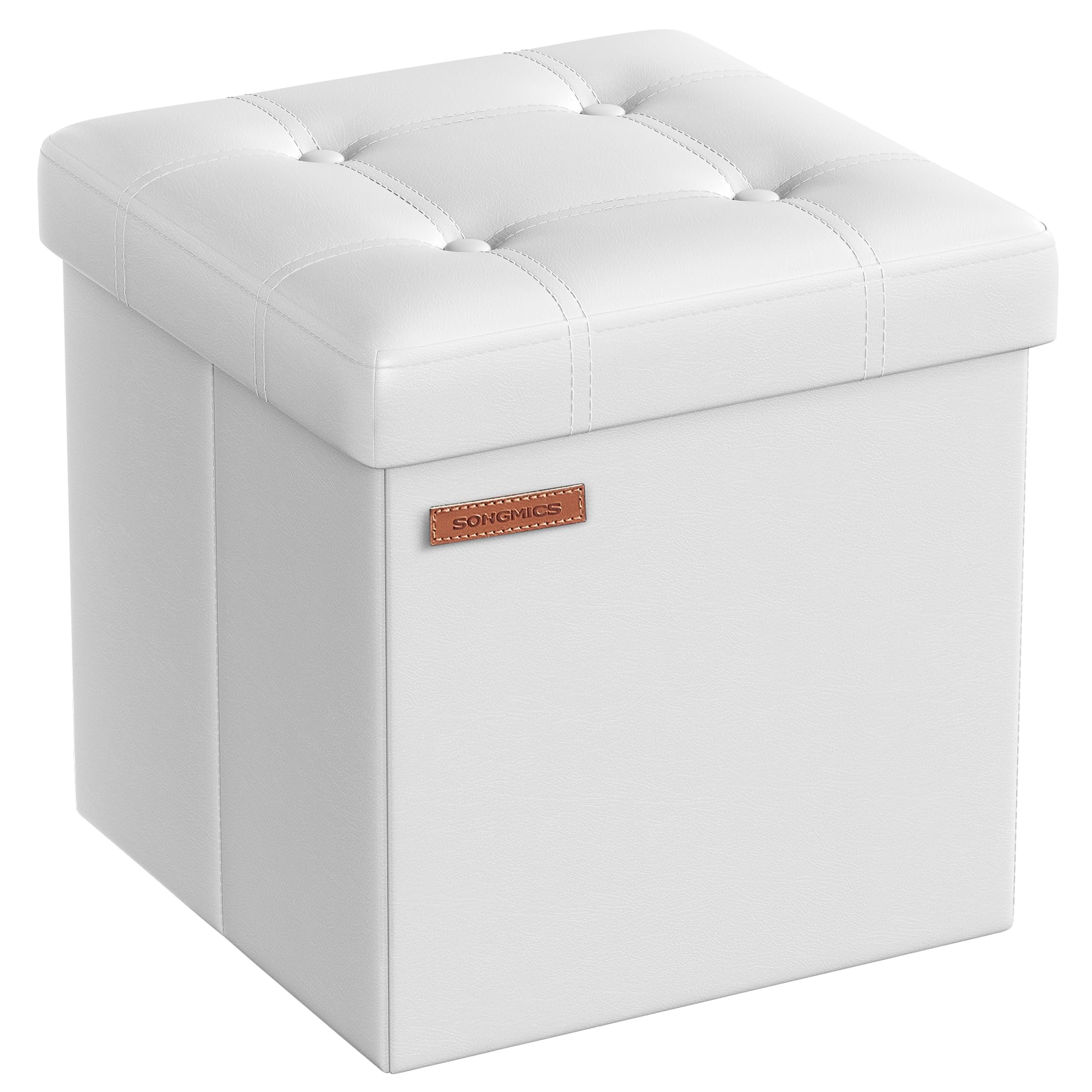 SONGMICS MAZIE Collection - Storage Ottoman, 38 cm Folding Foot Rest Stool, Ottoman Storage Box, Easy Assembly, for Living Room, Bedroom, Entryway, Cloud White LSF030W51