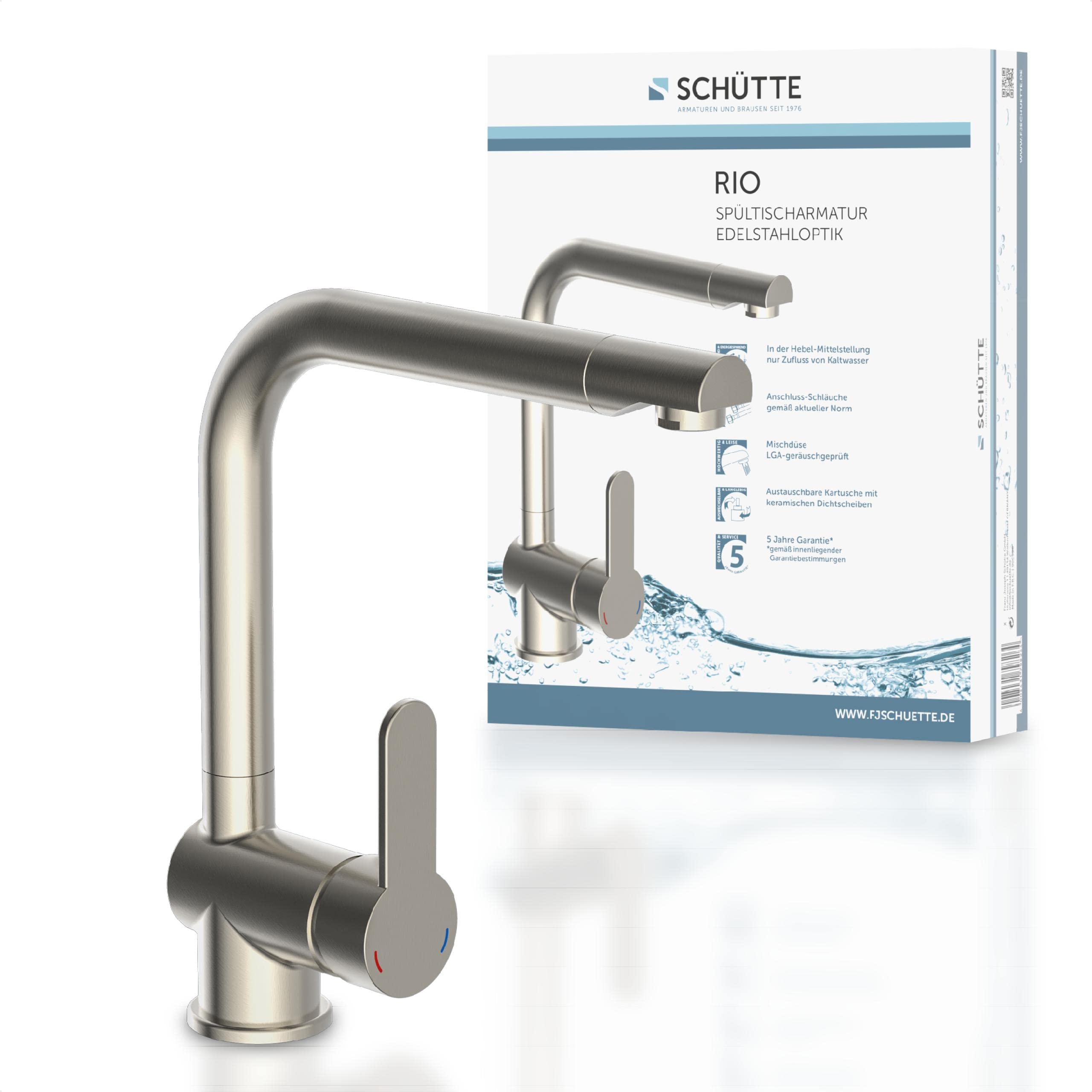 SCHÜTTE 79826 RIO 360° schwenkbare Küchenarmatur, Spültisch Armatur mit hohem Auslauf Küche, Einhebelmischer Einzelspüle Doppelspüle Mischbatterie für die Spüle, Wasserhahn Edelstahloptik