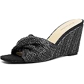 ReneChristine Women's Wedges Heeled Slippers Fabric Heels Slip on Comfy Evening Dress Woven Sandals Square Toe Shoes for Women 3.3" Heels