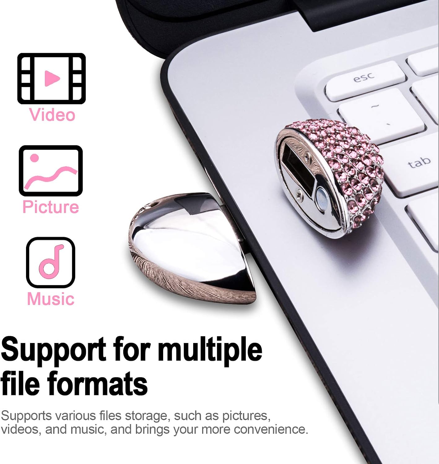 KEXIN 64GB USB Flash Drive USB 2.0 Memory Stick Heart Shape Metal USB Stick USB Pen Drive Thumb Drive 64 GB External Data Storage Stick for Computer Laptop - Image 4