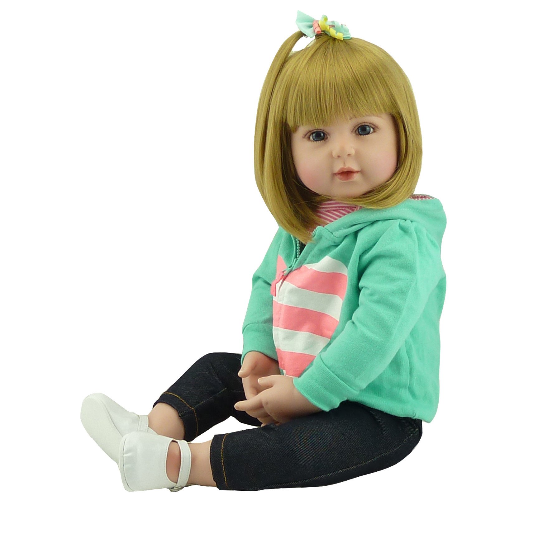 iCradle 18 inch Reborn Toddler Girl Doll Soft Silicone Vinyl Real Baby Gold Hair Cute Baby Xmas Gift