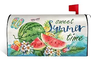 ARKUKT Sweet Summer Time Mailbox Cover Magnetic Watermelon Tropical Plants and Flowers Mailbox Wraps Post Letter Box Cover for Garden Yard Home Decor Standard Size 21" x 18"