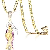 GXLYFG Santa Muerte Necklace Diamond 14K Gold Plated Santa Muerte Pendant Jewelry With Sickle Holiday Gift (Gold 282)