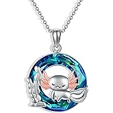MONGAS Axolotl Necklace Sterling Silver Cute Animal Necklace Created Crystal Pendant Axolotl Jewelry Gifts for Women