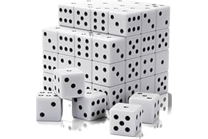 Rerdeim 60 Pieces Standard Dice, 16mm Bulk White Opaque Black Pips Six Sided Dice Set, for Rolling, Group Event, Board Games, Classroom Math