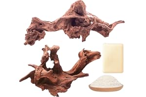 Hiwzitar Natural Large Coral Driftwood for Aquarium Decor (2 Pcs Driftwood + 200ml Filter Resin)