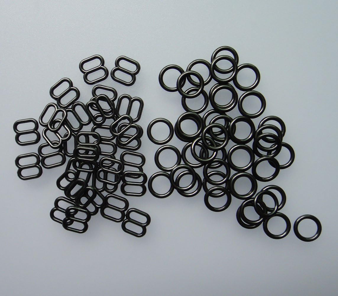 Lyracces Lots 100pcs Metal Rectangular Figure 8 Shape with 0 Shape Lingerie Adjustment Sliders Adjustors and Rings for Bra Strap Apparel Holder Findings (Gun Black, 6mm 1/4In)