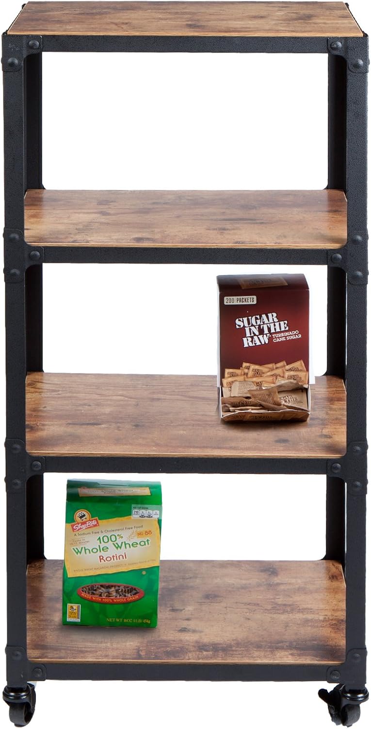 Mind Reader 4 Tier All Purpose Utility Cart, Wood/Metal, Black/Brown: Home & Kitchen