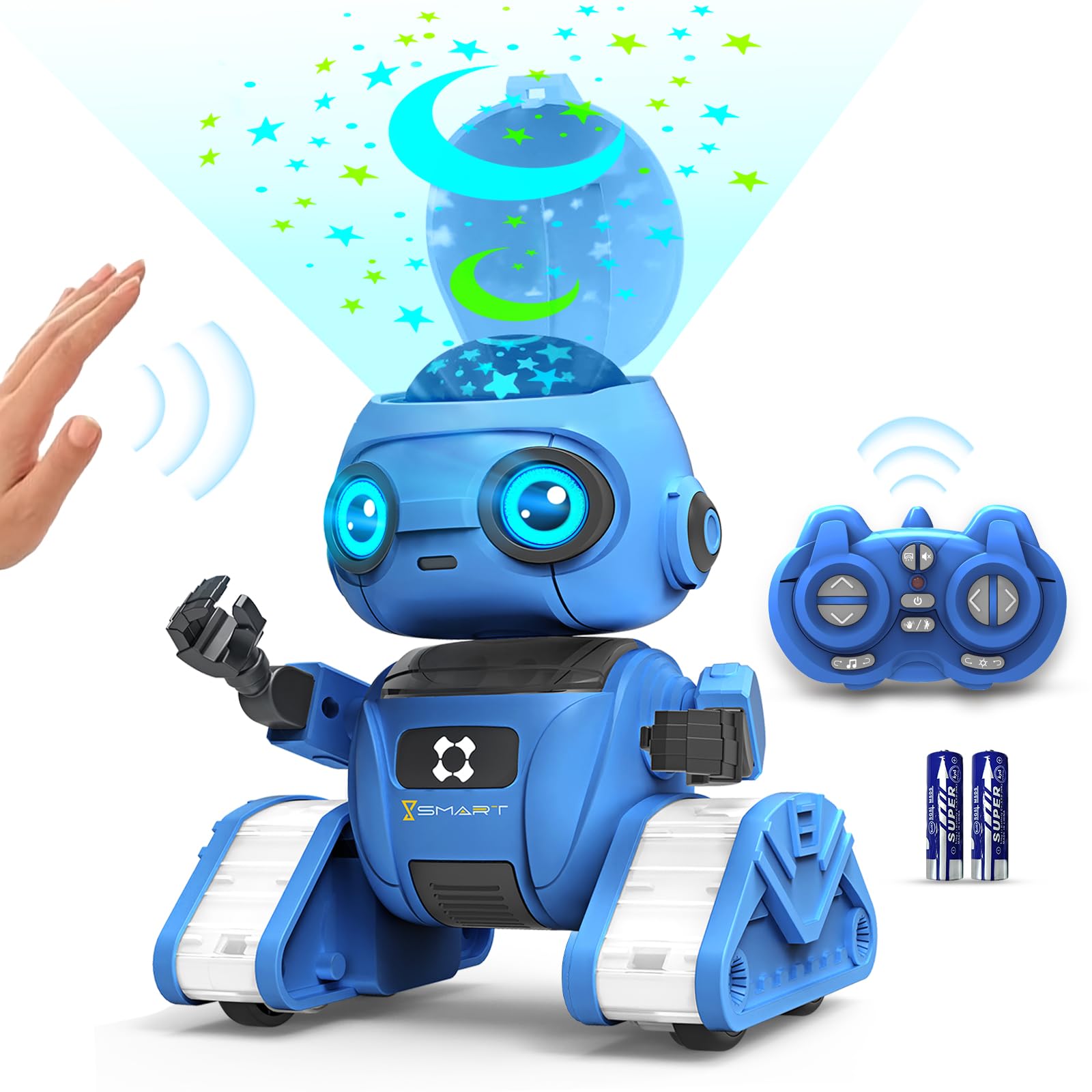 Photo 1 of Robot Toys for Boys and Girls, Rechargeable Remote Control Robot with Auto-Demonstration, Light Projection, Dance Moves, Music, and Gesture Sensing –Toy Robot Gifts for 3,4,5,6 Year old Boys (Blue)