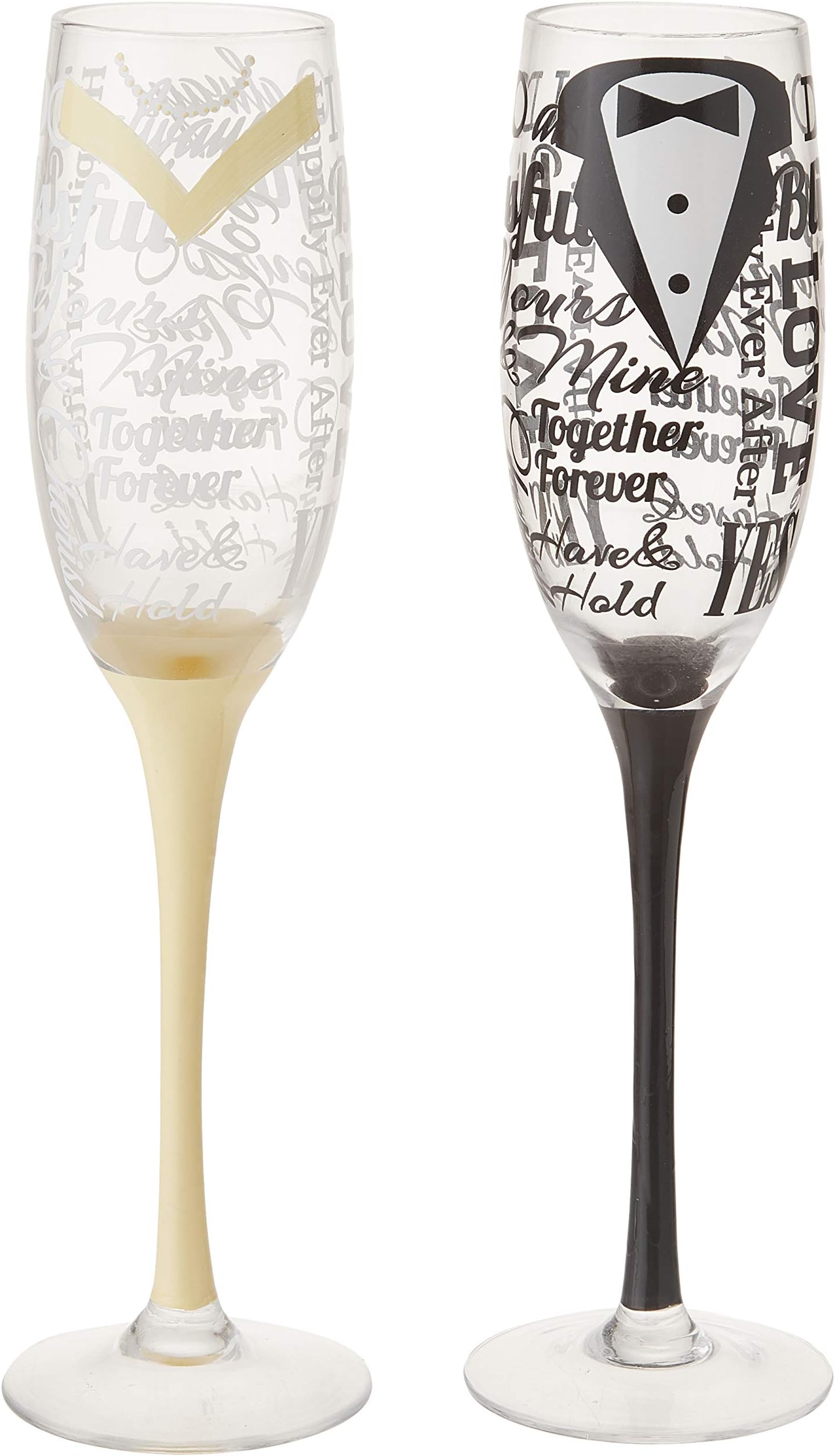 Hand-Painted Bride and Groom Champagne Flutes - Set of 2