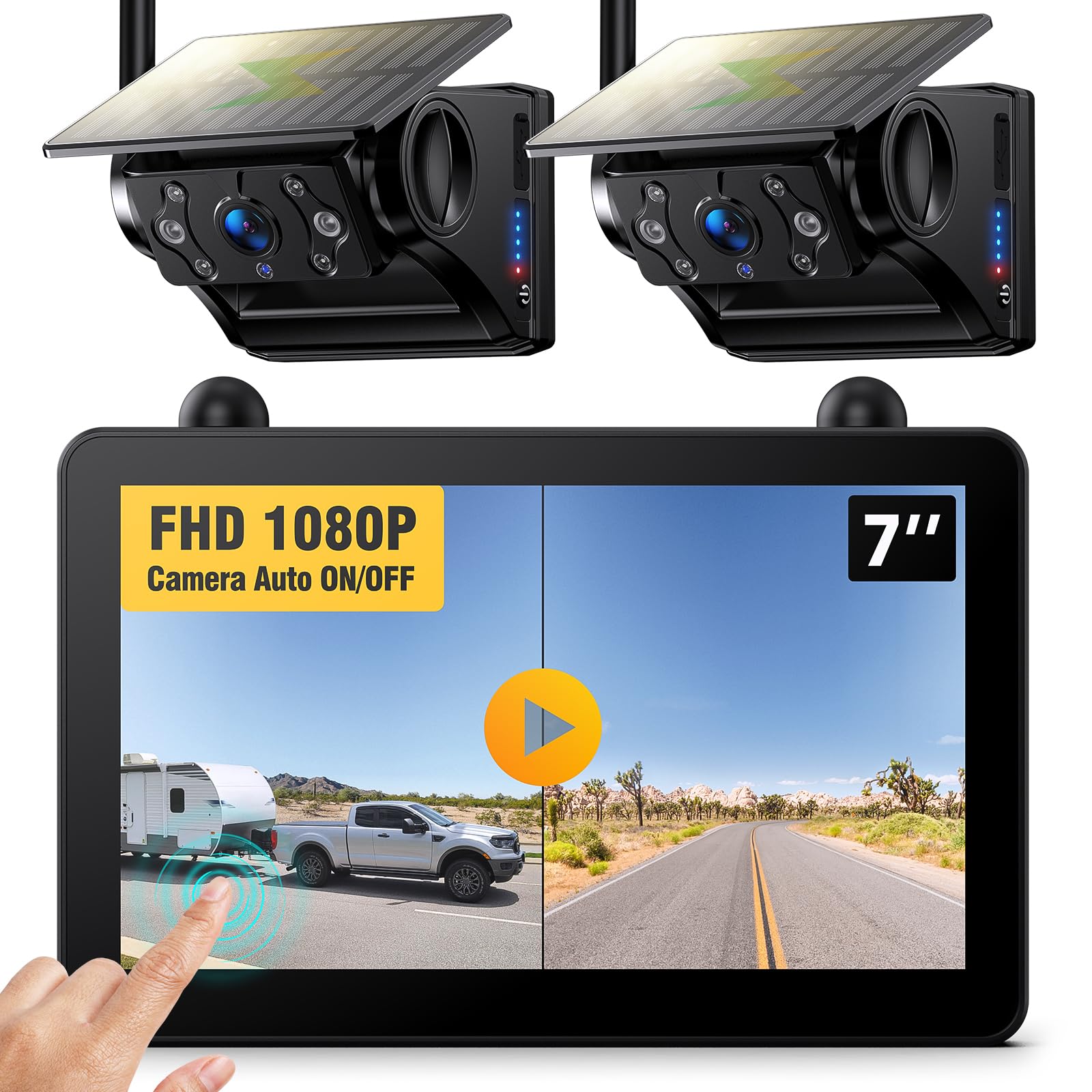 Photo 1 of DVKNM Magnetic Solar Wireless RV Backup Camera, 1080P 7" Touchscreen IPS Monitor & 2 Auto On Off Rear View Cameras, 1 Min Setup Night Vision Recording Guidelines, Back up Camera for Trailer Truck M7 2