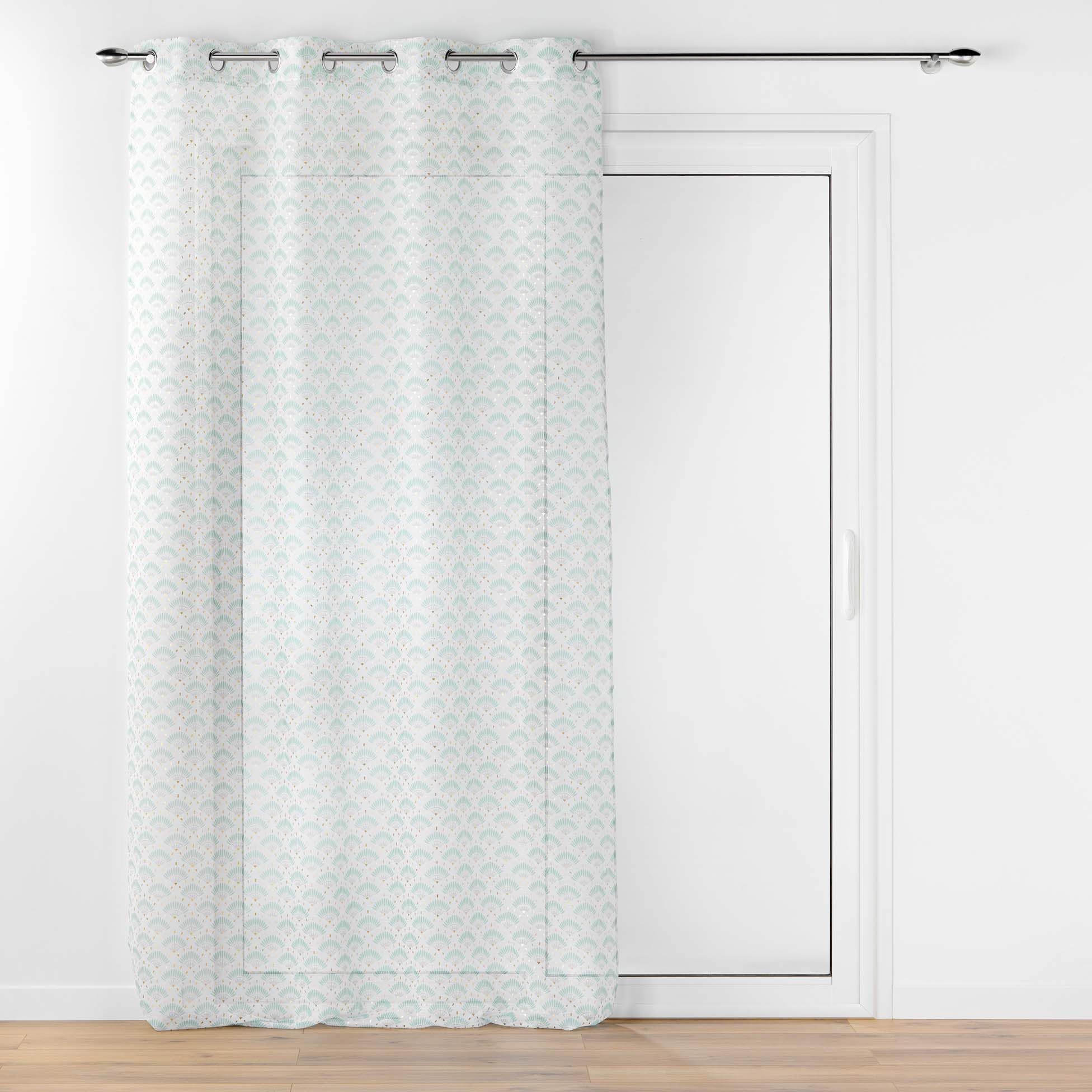 Douceur d'Intérieur, Lorea Sage Net Curtain with Eyelets (140 x 240 cm) Metallic Printed Sandblasted Voile