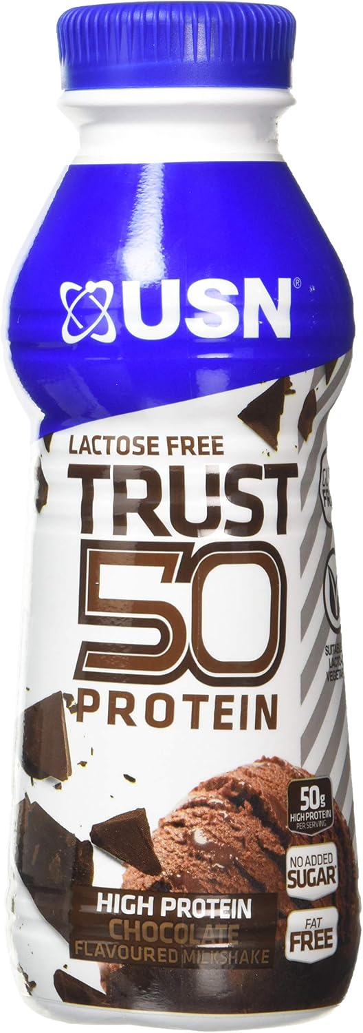 USN Trust 50 Protein Shakes Chocolate 6 x 500ml, High Protein Ready to Drink, 50g Protein, Low Fat, No Added Sugar