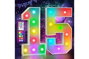 IMPRSV Marquee Numbers Colorful 15th-Birthday Decoration: 4FT Large Light Up Happy 15 Year Old Birthday Decorations Anniversary Backdrop for Boys Girls Cardboard Sign 18 Colors Number 15 Mosaic Balloon Frame