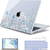 May Chen Compatible with M4 MacBook Air 15 Inch Case 2025 2024 2023 A3241 A3114 A2941 M3 M2 with Liquid Retina Display & Touch ID, Protective Plastic Hard Shell Cover - Blue Flower P672