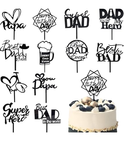 10PCS Happy Father's Day Cake Toppers - Acrylic Cupcake Decorations For Dad's Birthday Party