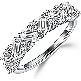 SMILEST Moissanite Wedding Band for Women, Baguette and Round Lab Created Moissanite Wedding Rings 925 Sterling Silver Vintage Anniversary Ring for Women