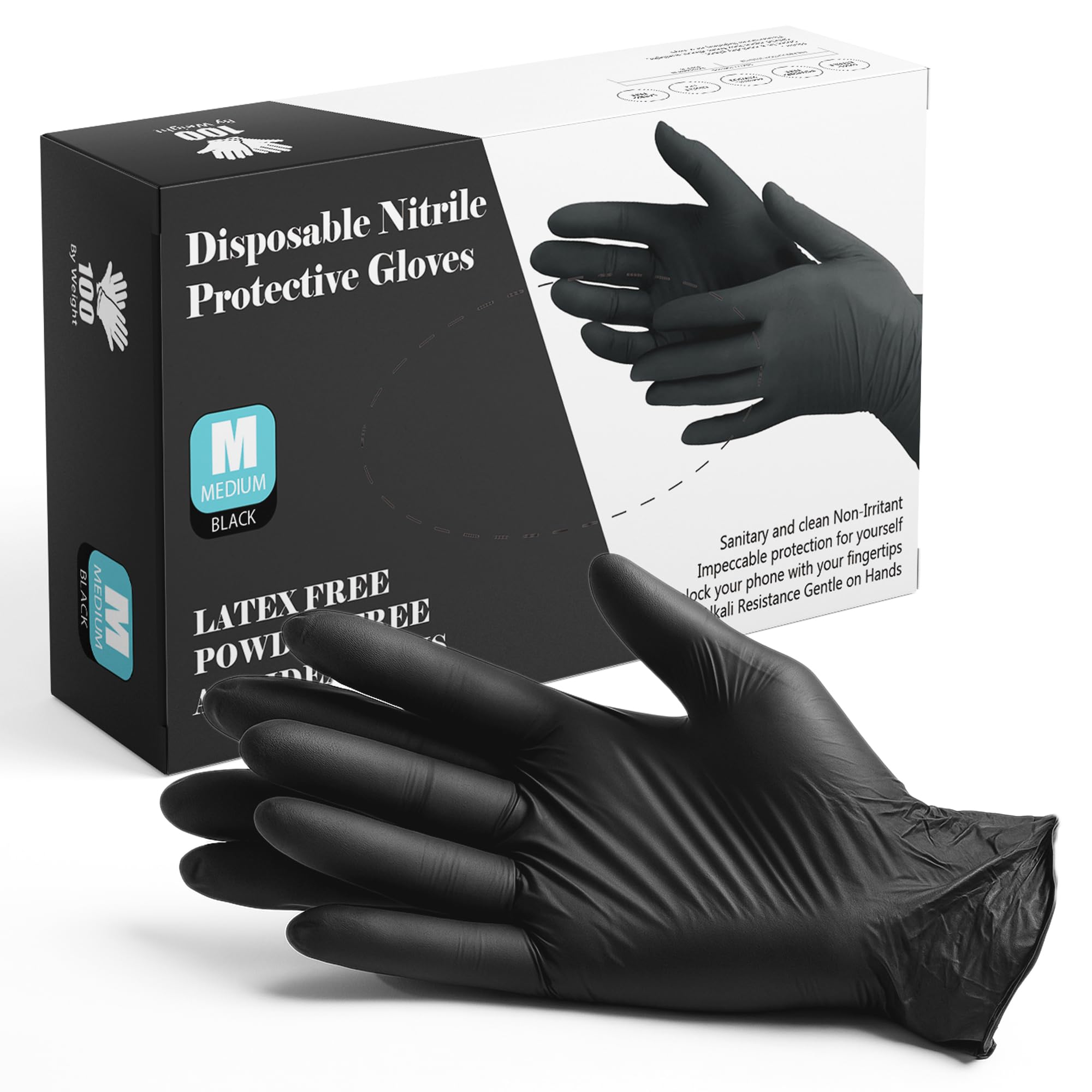The Real Touch Black Nitrile Gloves, Latex Free & Powder Free, Heavy Duty & Anti-Piercing Disposable Gloves for Beauticians, Tattooists, Medical Environments