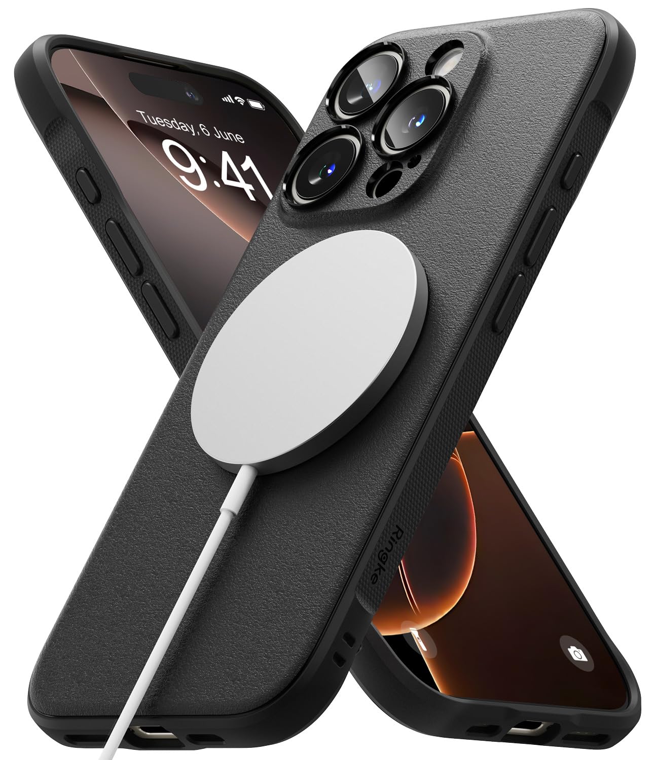 Ringke Onyx for iPhone 16 Pro Case, [Compatible with MagSafe] Oil & Dirt Resistant, Individual Lens Covers for Cameras, Non-Slip Enhanced Grip Lightweight Cover - Magnetic Black