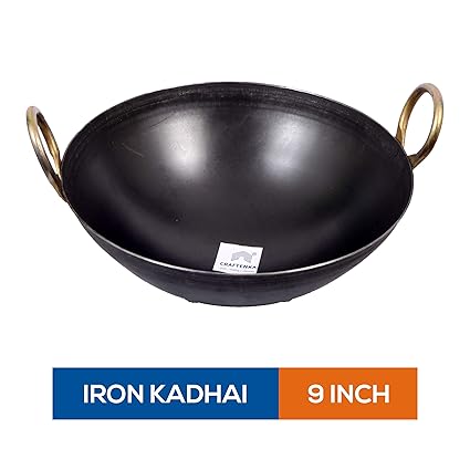 Craftenka Traditional Iron Kadhai Deep Bottom Fry Pan/Frying Kadai Handmade Loha Lokhand with