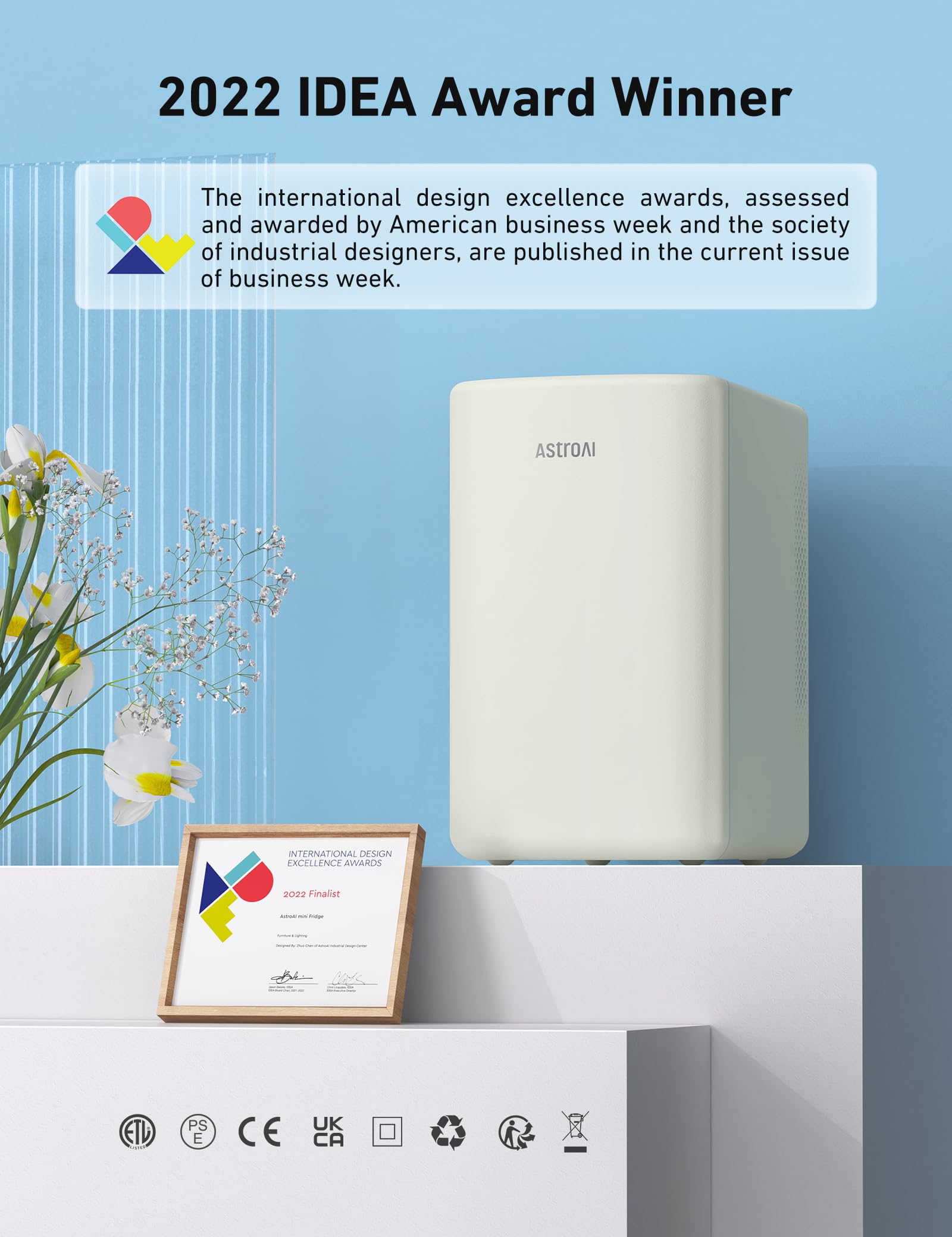 AstroAI Mini Fridge 2.0 Gen, 6 Liter/8 Cans Makeup Skincare Fridge 110V AC/ 12V DC Portable Thermoelectric Cooler and Warmer Little Tiny Fridge for Bedroom, Cosmetics (Beige) - Image 2